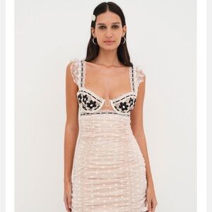 Lemon Pink and Black Floral Lace Detail Top